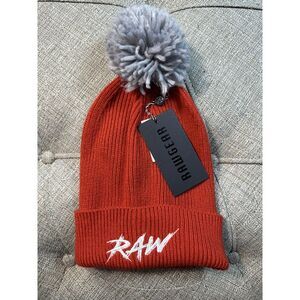 NWT Raw RawGear Winter Stocking Cap Hat One Size. Red With‎ Raw Embroidered.
